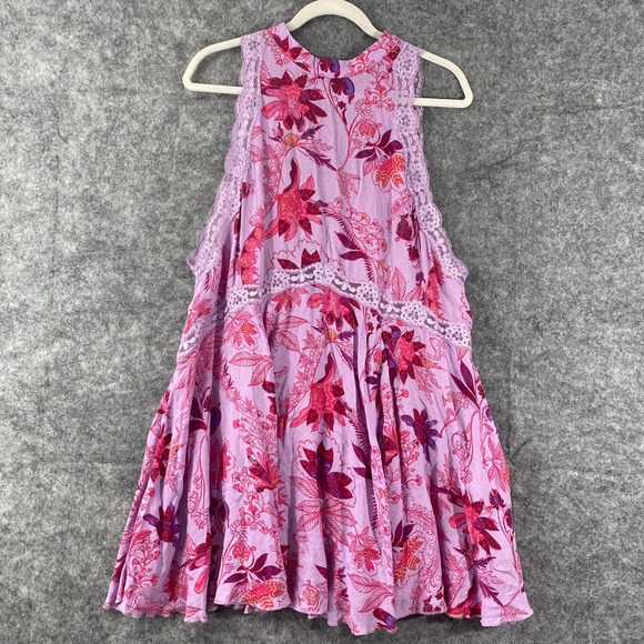 Free People Mini Dress Medium Purple Pink Floral She Moves Sleeveless Tunic - Picture 2 of 13
